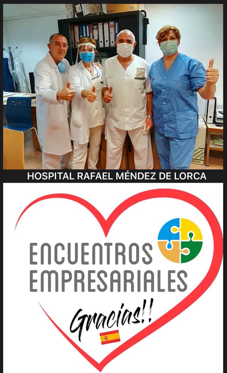 ENCUENTROS_EMP's tweet photo. Ellos no paran! Gracias por estar ahí:) 👏👏👏👏👏 Esta foto nos la enviaron hace unos días desde el Hospital Rafael Méndez de #Lorca @Area3Lorca tras recibir material de Encuentros Empresariales https://t.co/olJkhP8iUT