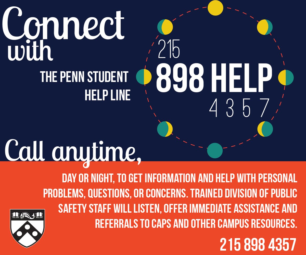 Quakers, connect to mental health and wellness support 24/7 with Penn's HELP LINE. Dial 215-898-HELP (4357). ow.ly/THxI50yJml9