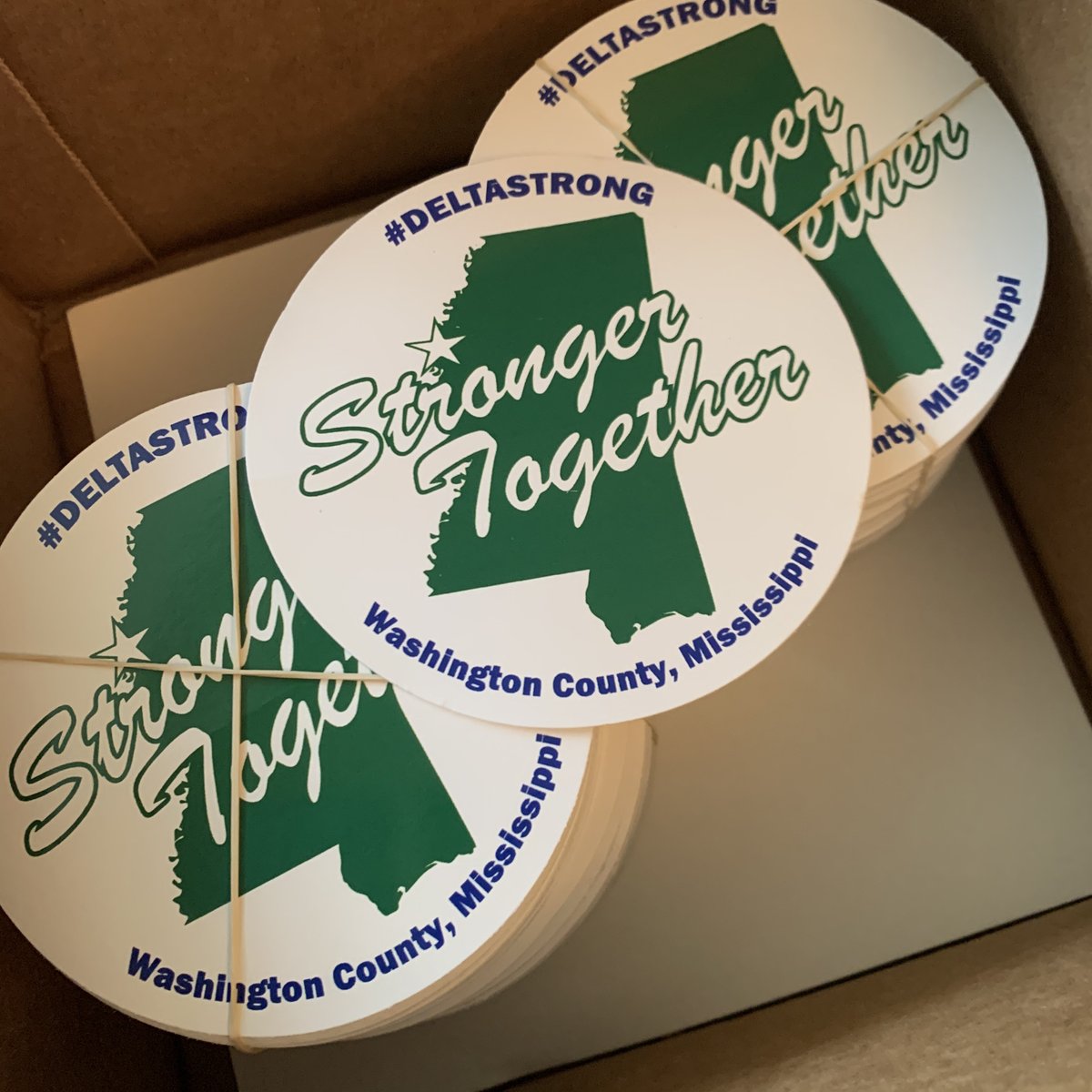 WCEAMS's tweet image. #StrongerTogether stickers just came in. Now to figure a way to get them to folks. #DeltaStrong #DreamBigWashCoMS