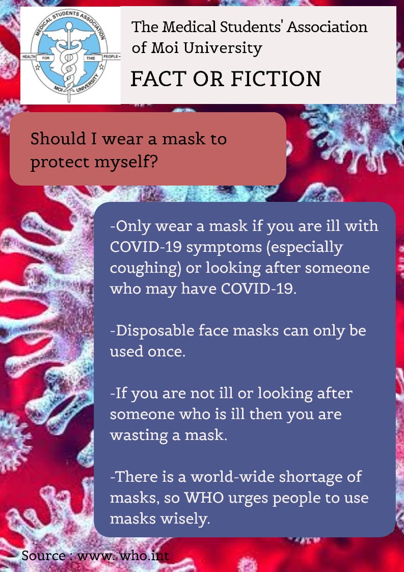 MSAMU_Moi's tweet photo. As COVID-19 cases continue to intensify in the country, we cannot hesitate to continue raising awareness on this pandemic. Find below our #FactOrFiction series.
@MSAKE_Kenya @amsunuonbi @Akums_KU @jkusma1 @EUMEDSA @KenyaMedics_KMA @kmpdu @MOH_Kenya @kephsa https://t.co/1cfodFczWr