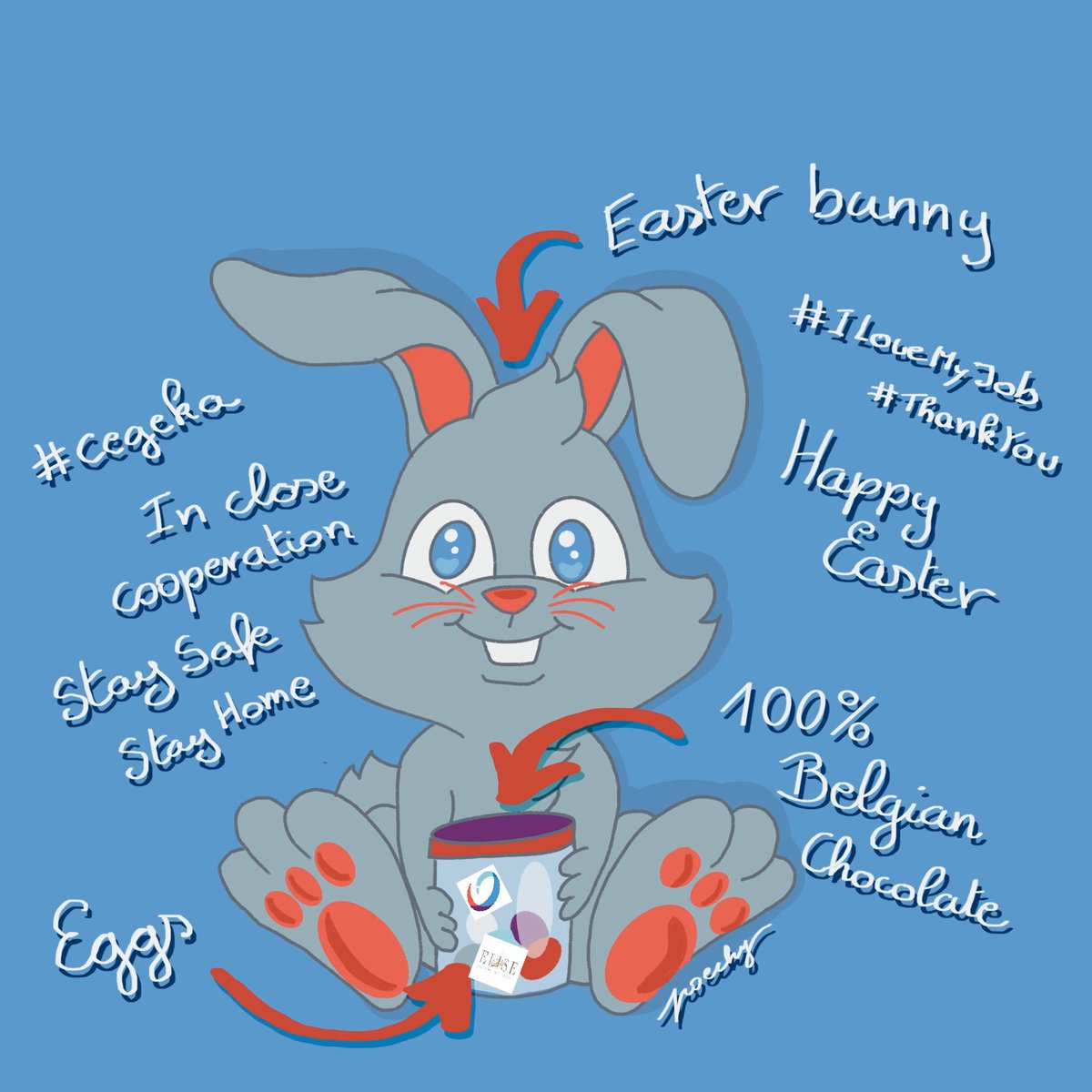 Poecky's tweet photo. Today working at @cegeka is "Working Apart Together" from home and stay safe. #easter2020 came by mail from our organisation. Thanks for being #inclosecooperation with us. - #watrelationship - #ilovemyjob #greatplacetowork https://t.co/R2yD0VHSwQ