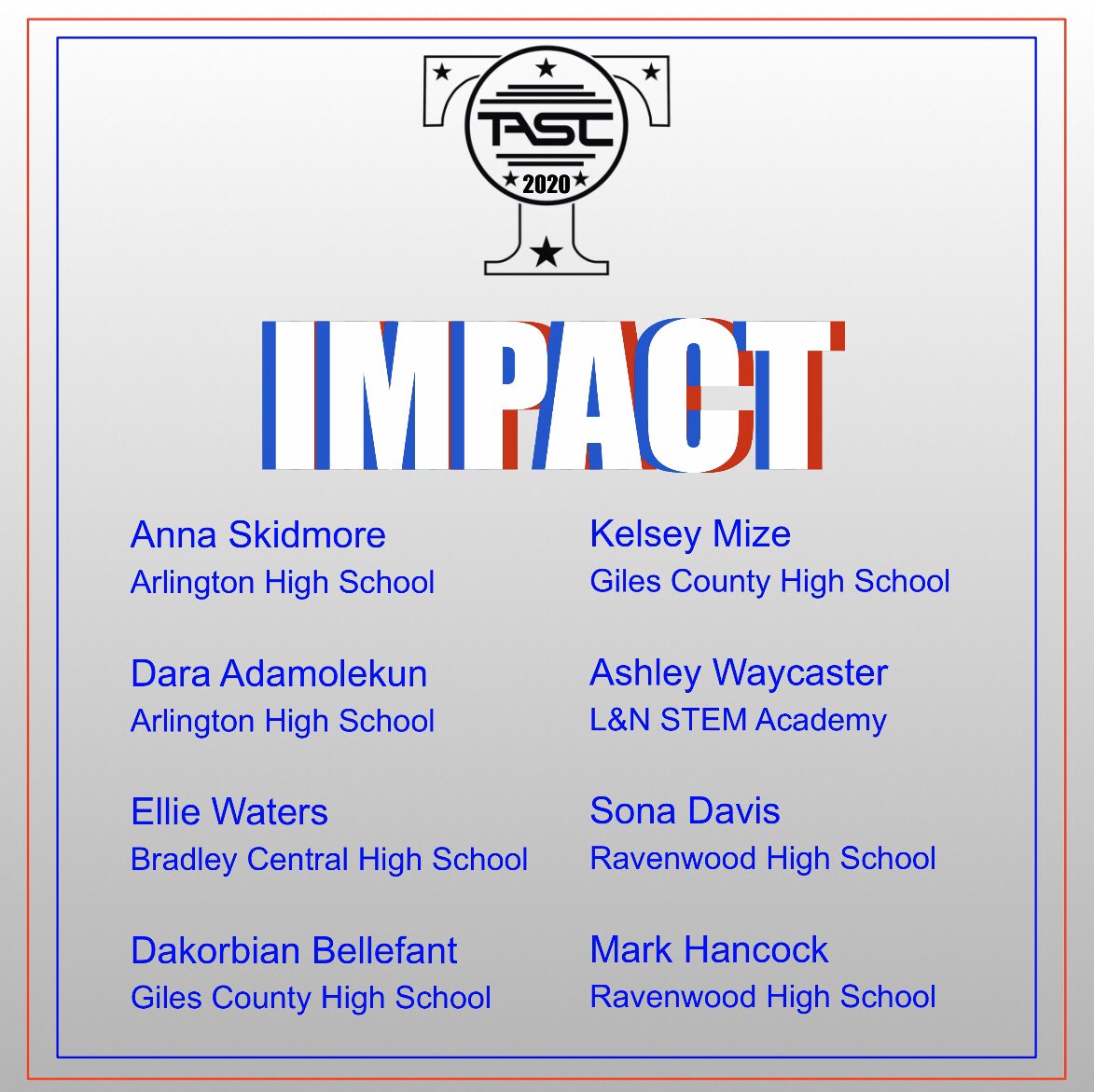 tasc_official's tweet photo. Congratulations to these students!🥳 We are so thankful for your IMPACT on TASC!! Keep leading!👥 #VirtualTASCAwards https://t.co/de0i1h0Kr5