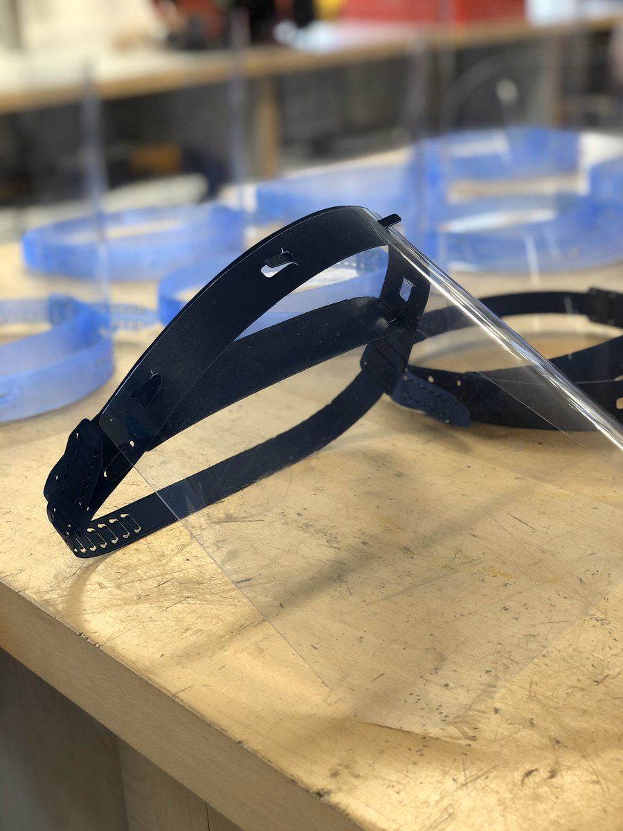 Shrewsbury_DT's tweet photo. ... And we’re off! 1st batch of emergency face shields now laser-cut to support local GP practices. #SupportTheNHS #dandtmadeit @ShrewsSchool @DesTechRyan @DTassoc https://t.co/WJstpbXyaC