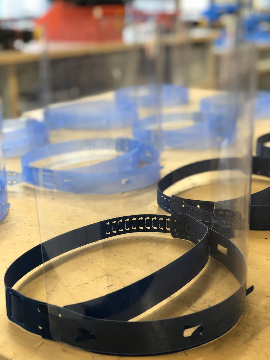 Shrewsbury_DT's tweet photo. ... And we’re off! 1st batch of emergency face shields now laser-cut to support local GP practices. #SupportTheNHS #dandtmadeit @ShrewsSchool @DesTechRyan @DTassoc https://t.co/WJstpbXyaC