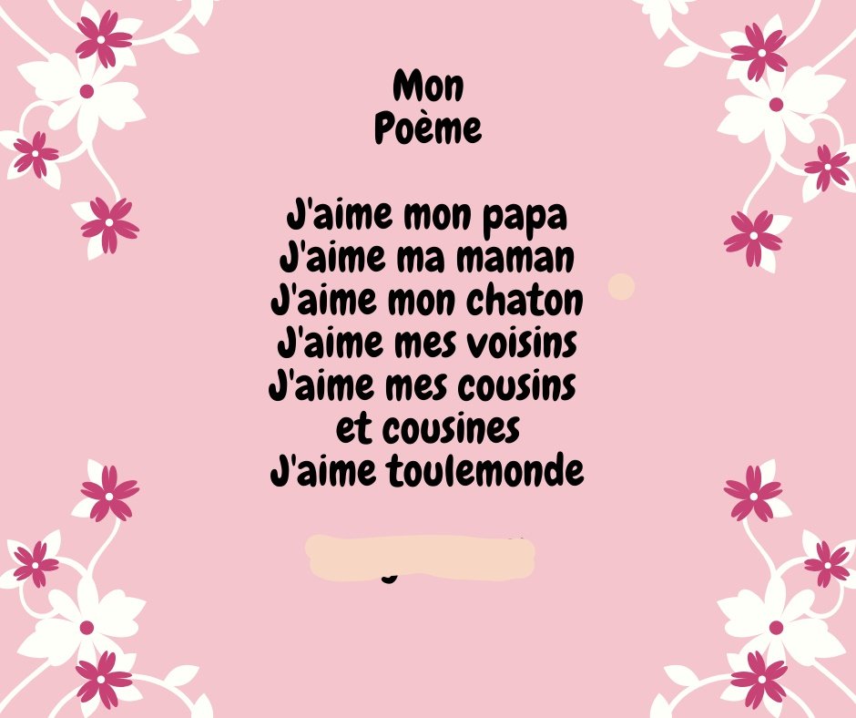 EEC_SMBM's tweet photo. Avril, c'est le mois de la poésie. Des élèves ont relevé le défi de Mme Carole. Quel talent! Nous vous partageons 2 poèmes.
Nous avons hâte de lire votre poème! Partagez-le à Mme Carole au clafontaine@cscmonavenir.ca #FrancoYork @cscmonavenir https://t.co/2qqOlwdJOO