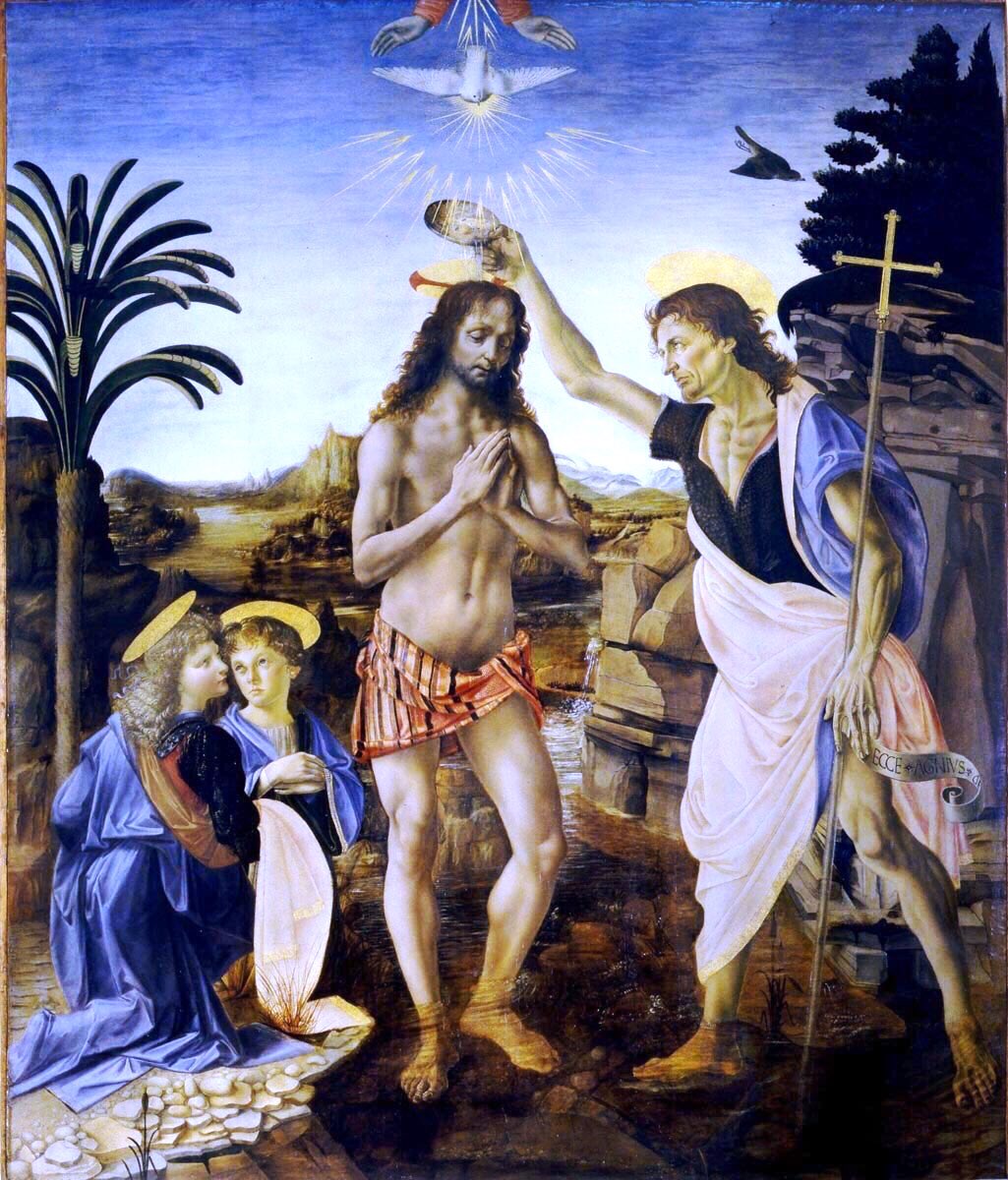 In 1466 he was apprenticed to the great teacher Verrocchio. His fellow students were major artists too - Botticelli, Perugino, Ghirlandaio & di Credi! Leonardo worked with Verrocchio on some of his pictures including Tobias & the Angel, 1470-5 & Baptism of Christ (1472-5)