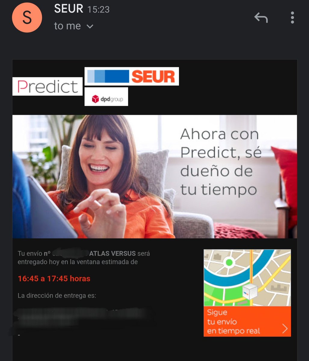 Alberto_ejea's tweet photo. Vale @SEUR_responde, vale que estamos en dias dificiles, pero si mandais un mensaje con una hora de entrega, cumplirla, y sino avisar de que no vais a ir, que no pasa nada. Pero no me hagais perder el tiempo. Con vosotros siempre pasa lo mismo... #ultimavez https://t.co/rbELJ7ogiv