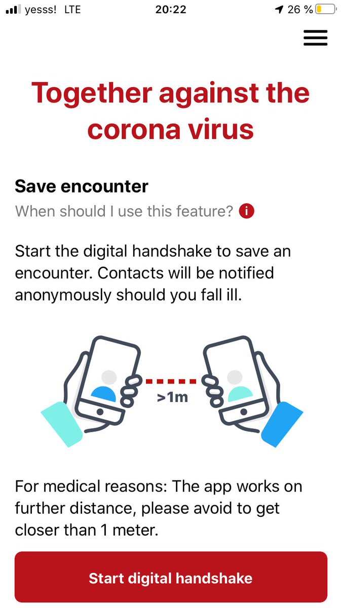 First - what is it? Well, you can track your physical contacts via "digital handshakes" and it should be anonymous (or at least pseudonymous). If one of your contacts confirms an infection you will be notified. And they did an interesting job.