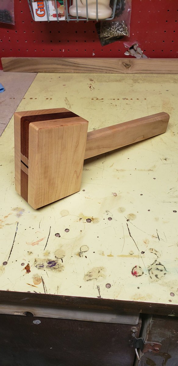NightingaleWoo1's tweet photo. Made my first weighted #woodworking #mallet. Now that I have some of the procedures down, cant wait to make my next one. #cherry #tigermaple #boiledlinseedoil https://t.co/QoCjKq9ePZ