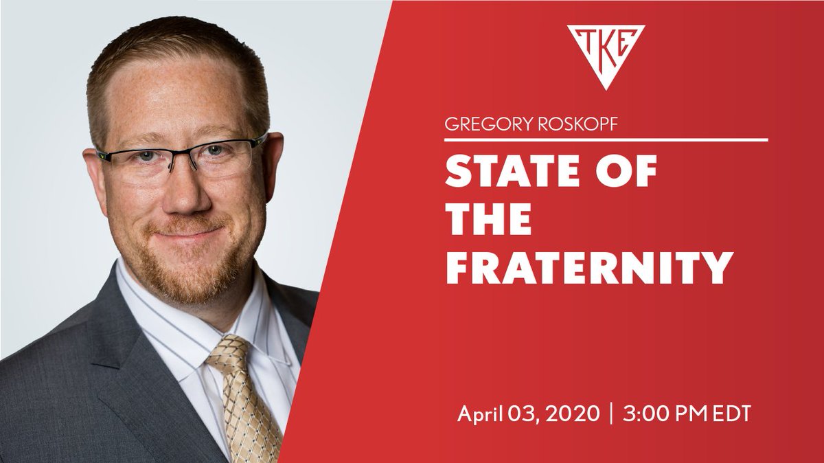 TKE_Fraternity's tweet photo. Head over to YouTube in 15 minutes for the State of the Fraternity with Chief Risk Officer Greg Roskopf. TKE Nation is thriving, and being physically distant doesn't make us socially distant. State in touch, stay active, and most importantly, stay safe. https://t.co/YqqyQtZ5qP https://t.co/jHuPUlv0X2