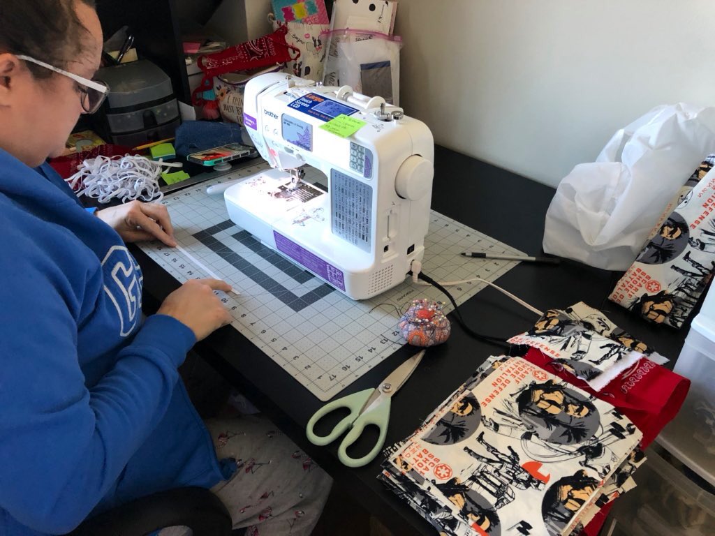 MattSkvasik's tweet photo. It feels good to do our part and make sewn cloth masks. Today my incredible wife made 17 and we’ve got lots more to go!

This batch got donated to a neighbor who’s a nurse at a senior living facility. Happy to make for the cause! 

#sewing #masks #makeforgood #maker #OhioStrong https://t.co/2e83mMJ51k