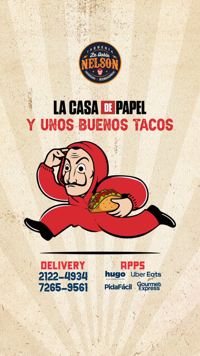 ladoblenelson1's tweet photo. A disfrutar este fin de semana de @lacasadepapel y unos buenos tacos #comidamexicana #tacos #Foodie #CasaDePapel4 https://t.co/czsab6IihE