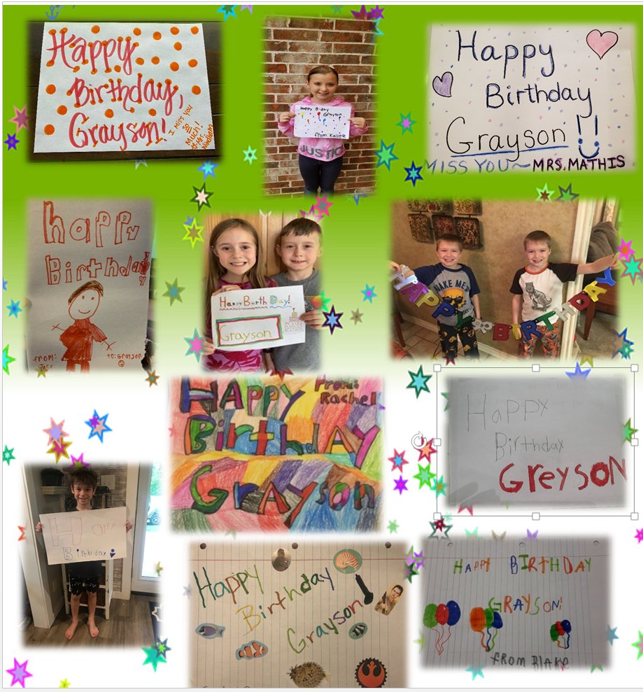 Stacytylerisd's tweet photo. Distance Learning isn't stopping us from celebrating our special friends. Happy Birthday to Grayson! We all miss you! https://t.co/yun7e528b8