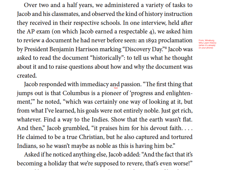 Even your bright students may respond as Jacob did, even after cued about context. For many students, the temporal anchor for this document is 1492.