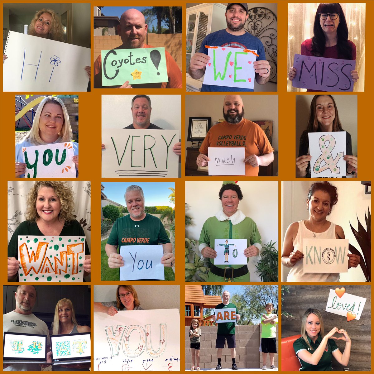 Coyotes we miss you all so much! We hope you’re all doing well. 💚🧡 <a href="/CVHSYotes/">CVHS Updates</a> @coachragsdalecv <a href="/cvhsbands/">Campo Verde Bands</a> <a href="/MrsMclarenCVHS/">Ashley McLaren</a> <a href="/CampoStrength/">Campo Verde Strength</a> <a href="/cvhschoirs/">Campo Verde Choirs</a> @CvDiggs <a href="/CVHSMrDumas/">CVHS Mr. Dumas</a> <a href="/cv_biomed/">CVBiomed</a> <a href="/AnatomyCv/">BlackburnAnatomy</a> <a href="/CvSportsmed/">CVHS Sports Medicine</a>
