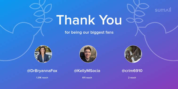 crimeversation's tweet photo. Our biggest fans this week: DrBryannaFox, KellyMSocia, crim6910. Thank you! via https://t.co/qnrCJCzEip https://t.co/0bCnIFMZxF