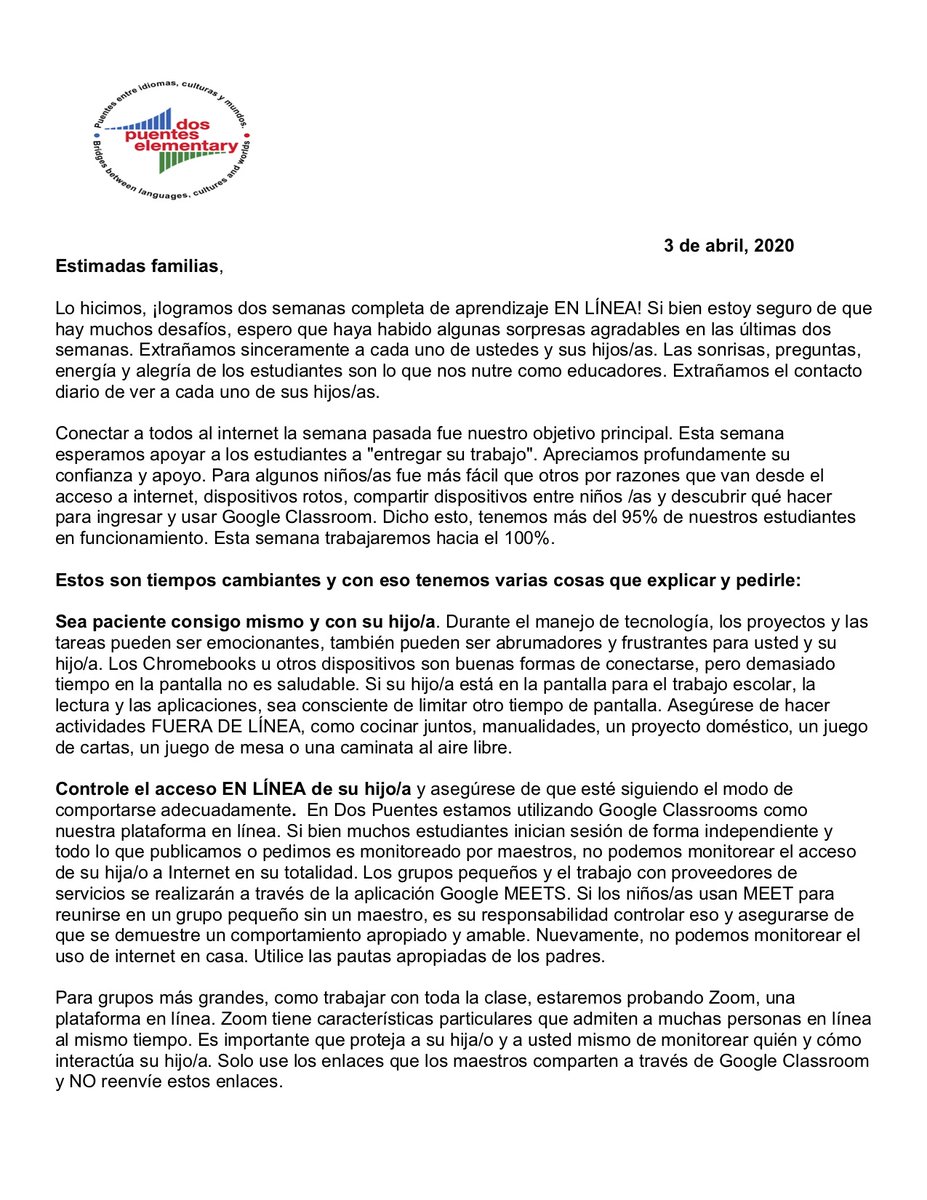 DosPuentes_Prin's tweet photo. DP Carta Para Las Familias https://t.co/5dfDuJE8PA