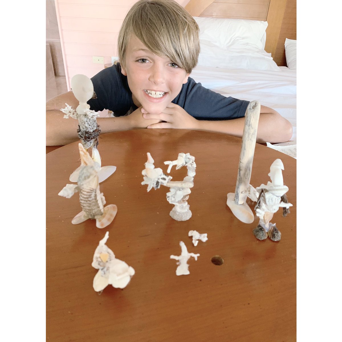 Lincoln's seashell sculpture collection is growing by the day! 💙 It's amazing to see how creative kids can be using only the resources around them. Please share any ideas for SIMPLE art
