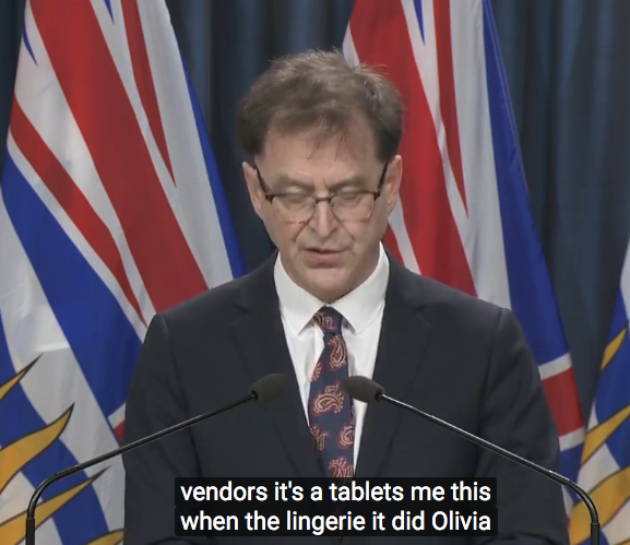 GUYS the closed captioning on Youtube really captures Health Minister <a href="/adriandix/">Adrian Dix</a>'s French surprisingly accurately