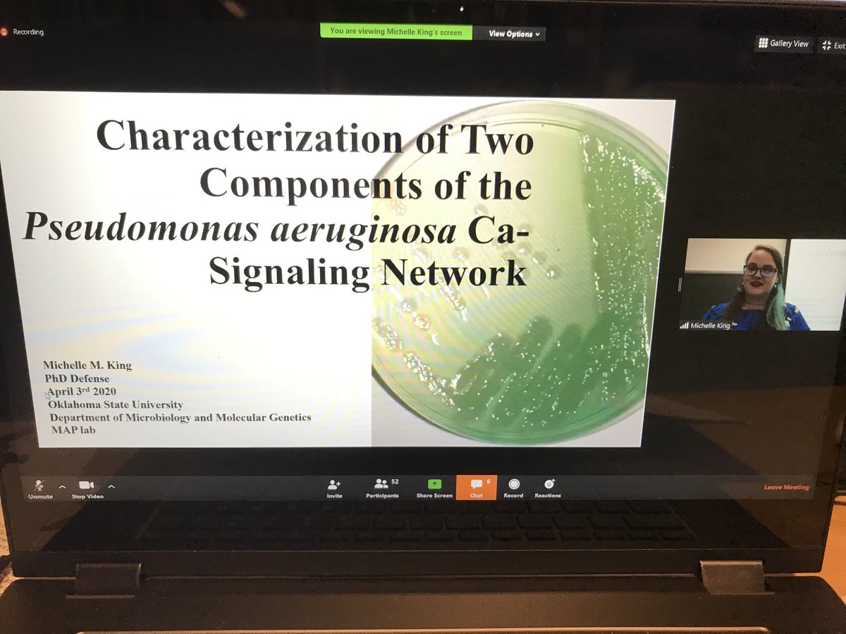 PatrauchanL's tweet photo. First virtual PhD defense at the Micro Department. We’ve got a brand new Dr. Michelle King! Congrats!!! #osu #Microbiology #VirtualDefence #Okstatemicro https://t.co/hEBUlHr6uO