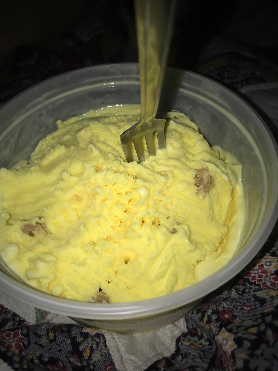 ShannonKay4471's tweet photo. Can’t go anywhere can’t see anyone so I’ll start my bday weekend off with lemon ice cream with cookie dough...yes with a fork, don’t judge it’s my quarantine bday! https://t.co/CRlatigIVi