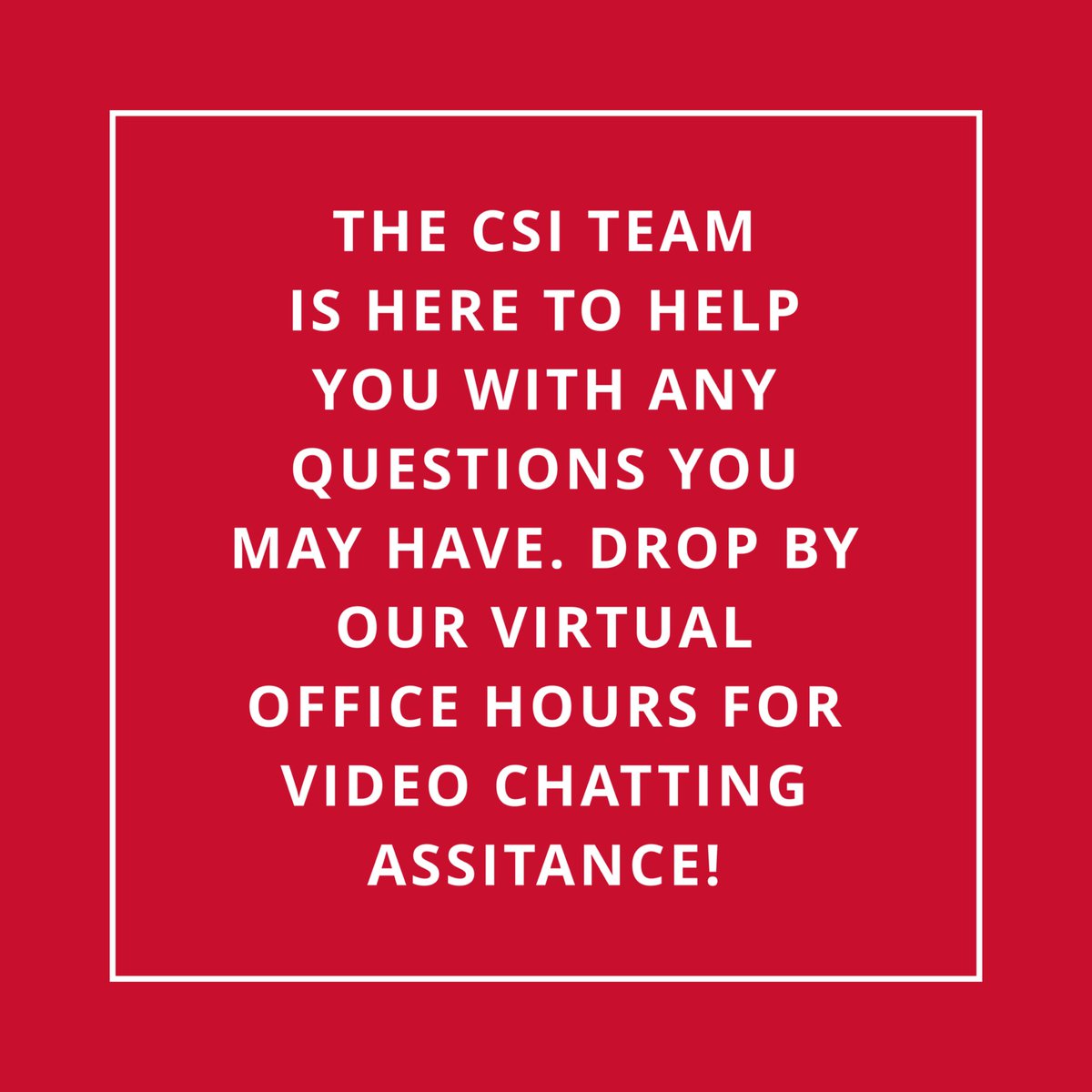 UH_CSI's tweet photo. Virtual office hours update!!! Come chat with us Monday - Thursday from 1-3 if you have any questions! Link in bio~ #SocialDistancing #involvedUH #GetInvolved https://t.co/mmQuspRxKp