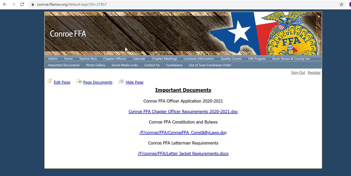 Conroe FFA Officer Application for 2020-2021! Please go to the Conroe.ffanow.org and click on Important Documents for the application. Please send an email to an Ag Teacher by Monday 12PM if you are wanting to run! There will be a mandatory Zoom Meeting Monday Night at 5:30