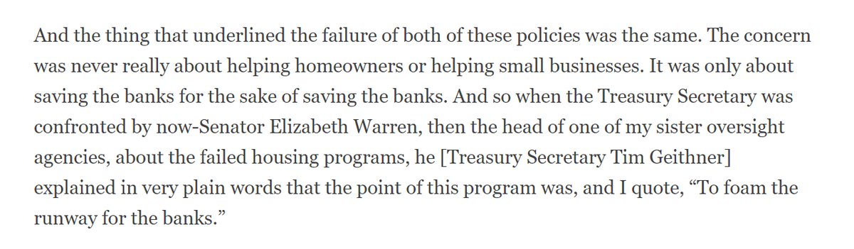 "The concern was never really about helping homeowners or helping small businesses. It was only about saving the banks for the sake of saving the banks." - SIGTARP's Newil Barofsky  #TARP cc  @neelkashkari