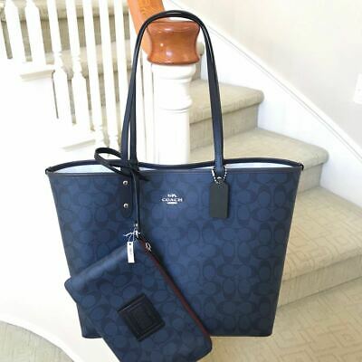 Mackenzie Lyng on X: #Coach #Handbag #Bags: New Coach Signature Reversible  City Tote Bag With Pouch 91381 Chalk Blue Multi    / X