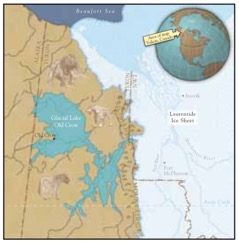 Toward the end of the Old Crow geo story, is glacial lake Old Crow that formed by the Laurentide IS during the L. Pleistocene. This lake reversed an easterly flowing River and flooded the Old Crow basin, eventually draining into Alaska about 14,000 years ago. 19/n