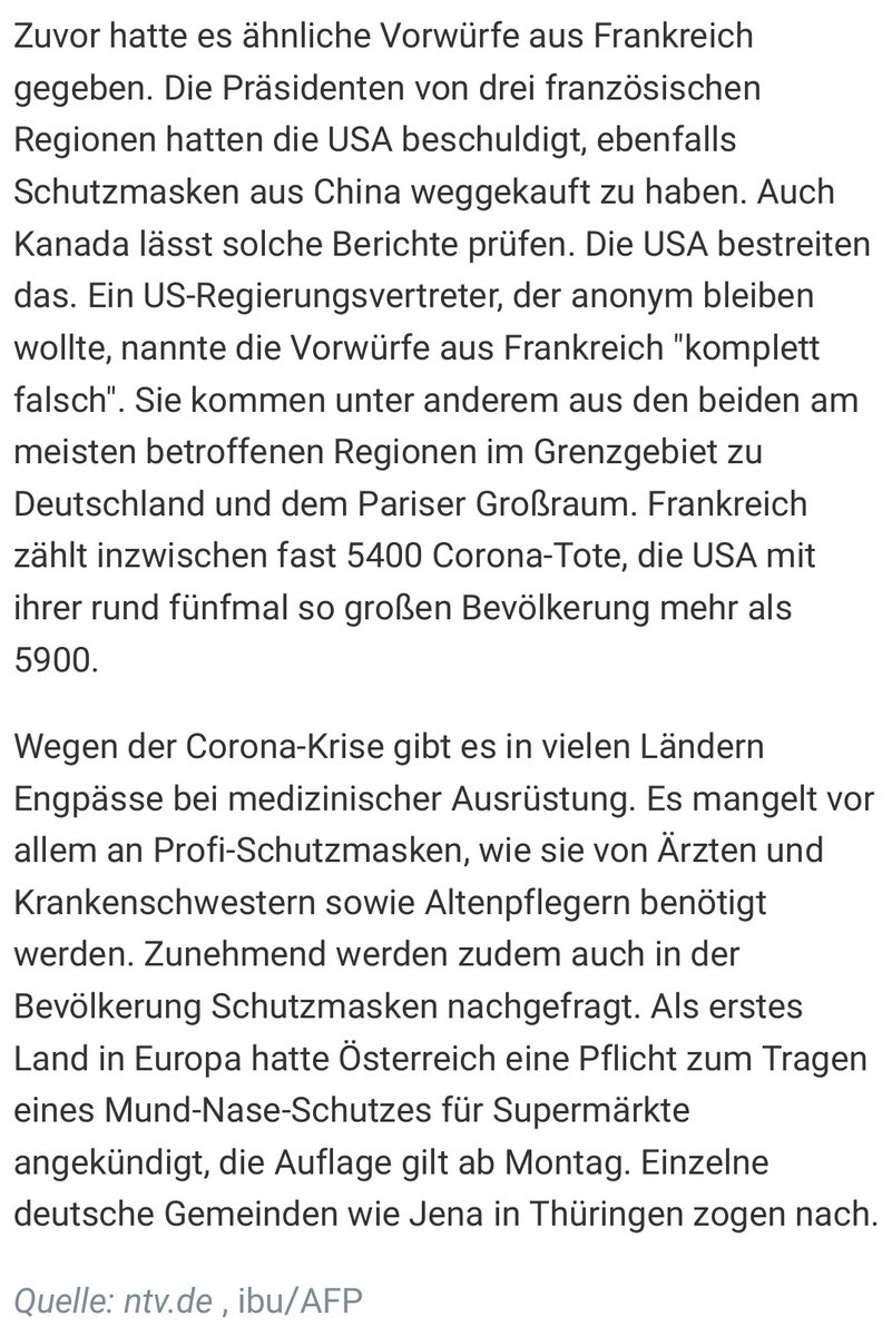 "USA intercepts masks ordered by Berlin and diverts them to the USA." This is the original article that I translated and added some of my thoughts in tweets No 6 to 10 in this thread. Yes, tweeps, allegations of secret missions, "modern piracy" to scramble, masks, not war planes.