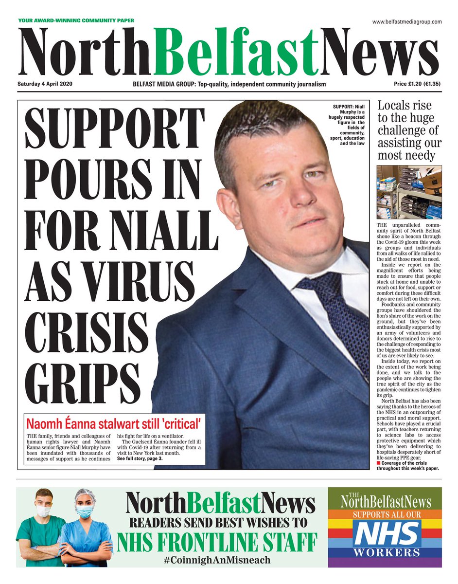 NorthBelfastNew's tweet photo. For the many readers keeping Niall Murphy in their thoughts & prayers, we can report that his condition is slowly improving but he remains seriously ill. #Laoch #CommunityHero https://t.co/GgLv08gJng