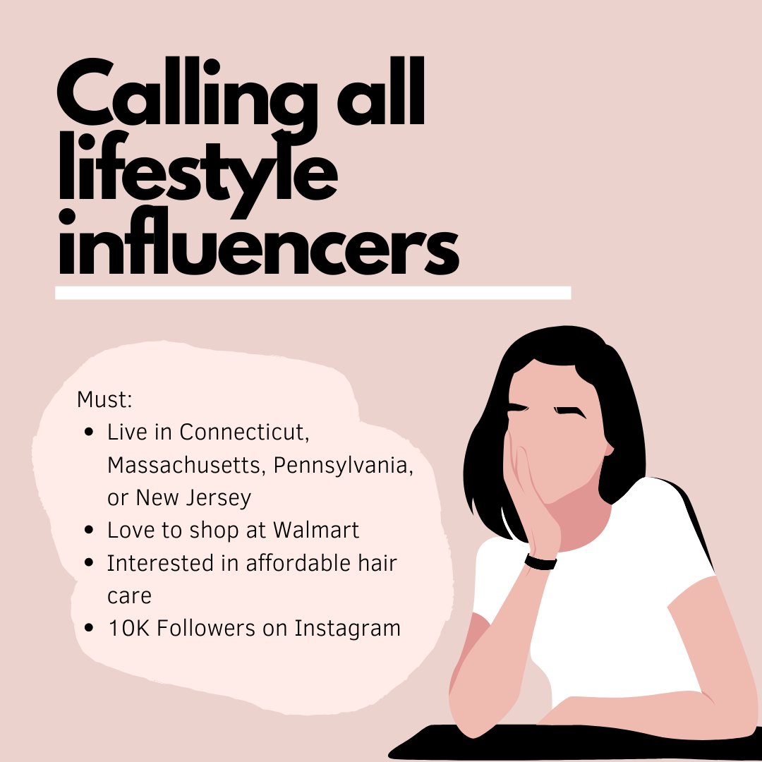 New Paid Grapevine Influencer Opportunity! Looking for:
- Budget-Conscious ladies who are interested in trying affordable hair care products
- Loyal Walmart Shoppers
- Must live in CT, PA, NJ, and MA for consideration!! 
Please DM us for more information! #InfluencersWanted
