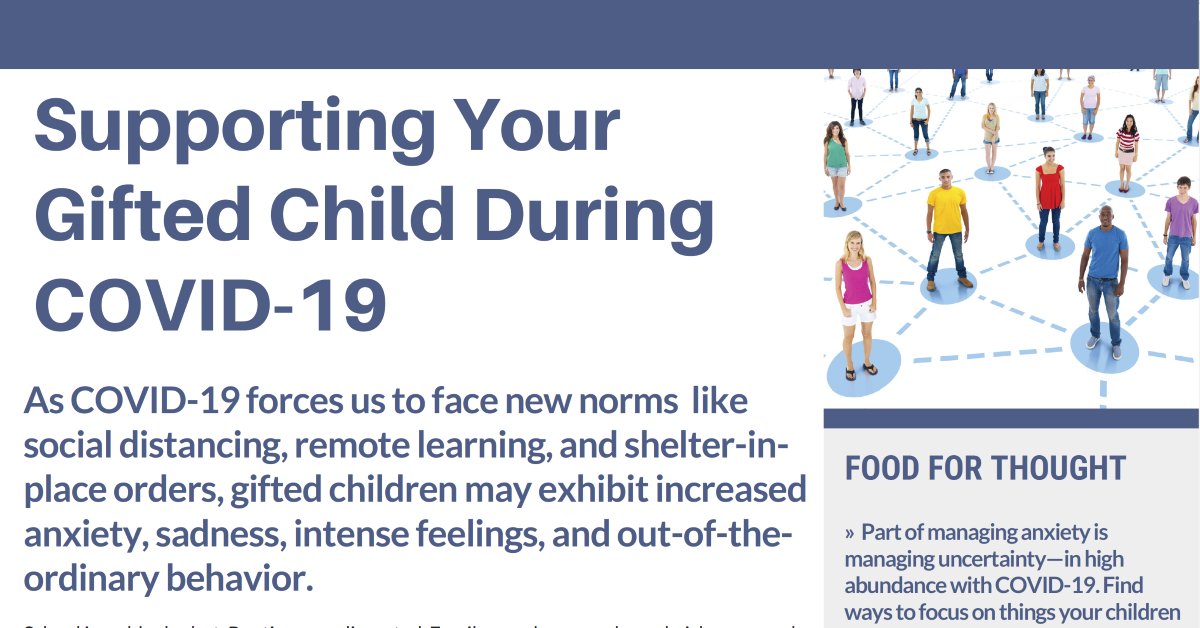 New @nagcgifted TIP Sheet! For parents &amp; educators to help #giftedminds manage feelings, sadness, &amp; anxiety during pandemic, w/ strategies by developmental stage. Thx to <a href="/theamendgroup/">The Amend Group</a> <a href="/drjessica17/">Jessica Koehler</a> @MicheleJoerg Megan Parker Peters   bit.ly/3dSbDEp #gifted #gifteded