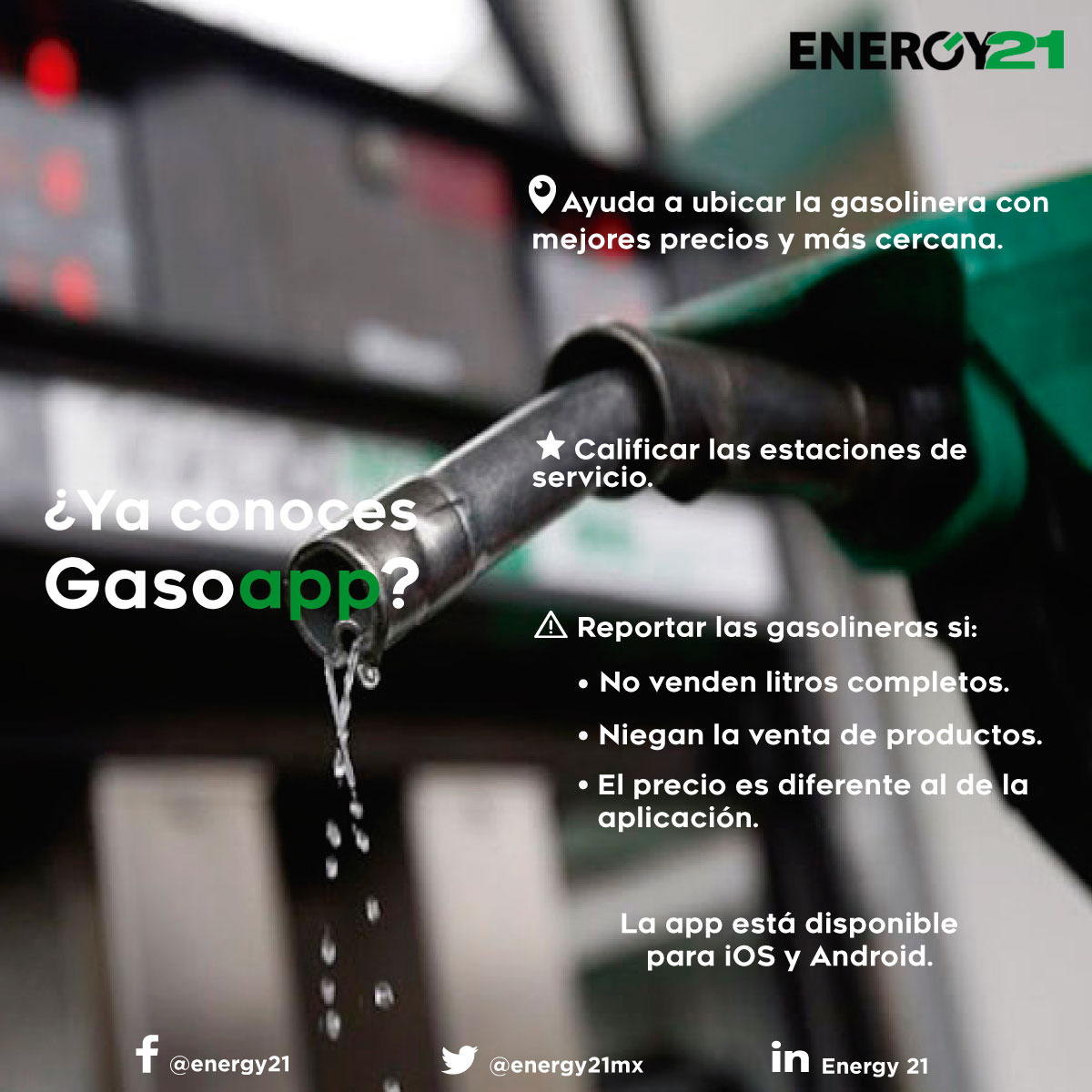 energy21mx's tweet photo. Estos son algunos beneficios de la #Gasoapp de la @CRE_Mexico. Y tú, ¿Ya la conoces? | #Energy21
#Gasolina #App #Combustibles #FelizViernesAtodos https://t.co/NtyzaYPzdG