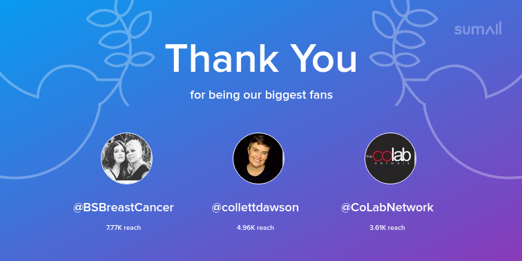 addilang's tweet photo. Our biggest fans this week: BSBreastCancer, collettdawson, CoLabNetwork. Thank you! via https://t.co/6L3DeEaCaM https://t.co/HxpjgI1axx