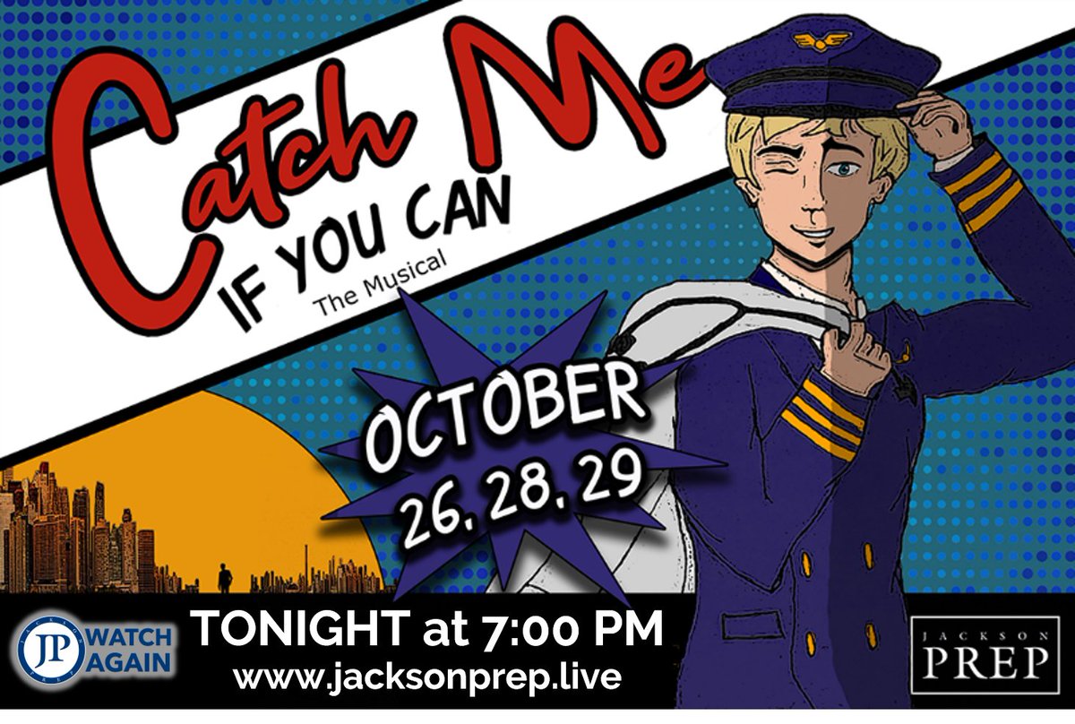 jacksonprep's tweet photo. Tonight we will stream our Fall musical Catch Me If You Can.  Watch it beginning at 7:00 p.m. at https://t.co/JEdKrSMh8A on Channel 1 or your Amazon Fire or Roku device - all for FREE! https://t.co/aNYOhgDEDb