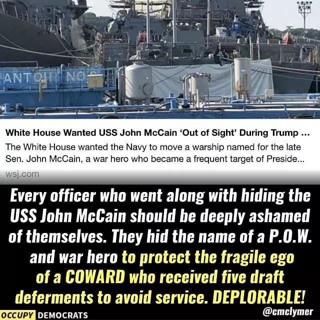 okkie48's tweet photo. @PaulDEaton52 @SECNAV Navy &amp; Pentagon are in cahoots with the #Scaministration
Shameful
Reminder:  #McCain https://t.co/4MauTrqQLh