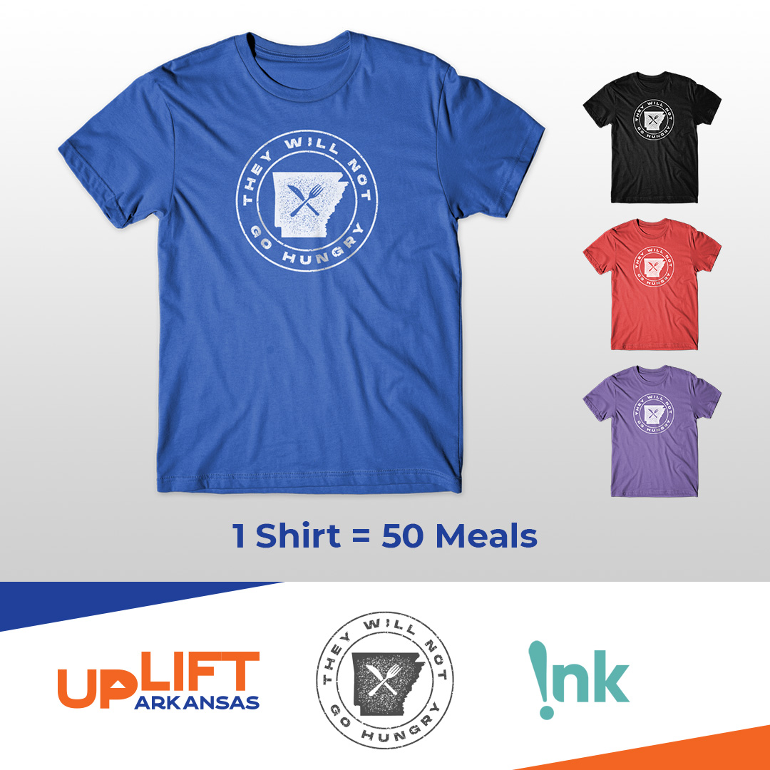 WeAreTeamSI's tweet photo. #UpLiftArkansas has aligned with @inkcustomtees to help local students, who rely on free/reduced lunch programs, to have access to meals during this time. 50% of each #TheyWillNotGoHungry shirt purchase will be donated to Arkansas food banks to help.

https://t.co/h1v7kYGxjp https://t.co/V4vkTn0xV8