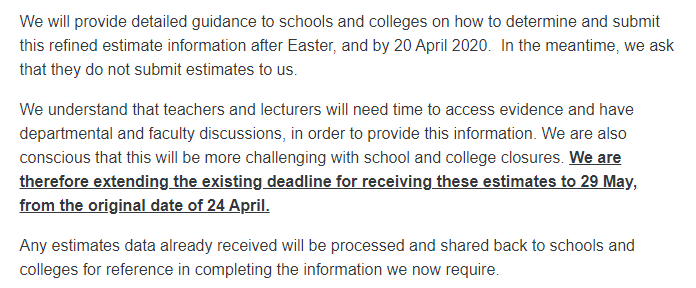 Translation: We still haven't figure all this out entirely, so you'll have to wait for more info (which will come during the holidays) and teachers will need to re-do estimates already submitted.