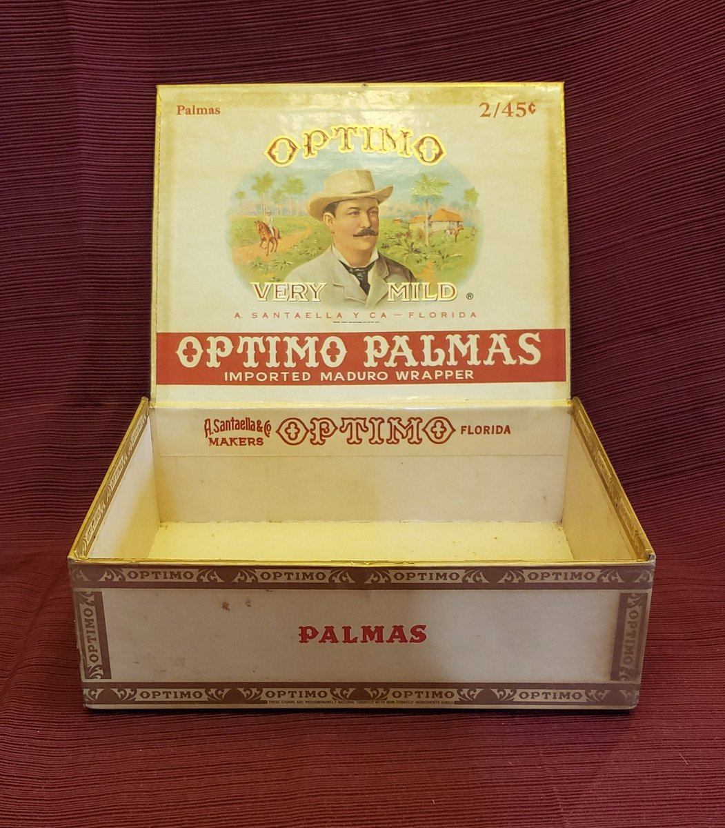 atticesoterica's tweet photo. Vintage Optimo Palmas A. Santaella & Co. Makers Cardboard Cigar Box, Collectible Tobacciana, Vintage Cigar Advertising, Vintage Storage Box https://t.co/PryCnJLXgX #Vintage #AtticEsoterica #Etsy #Collectibles #Antiques #CollectibleBox https://t.co/7s7ruOxDes
