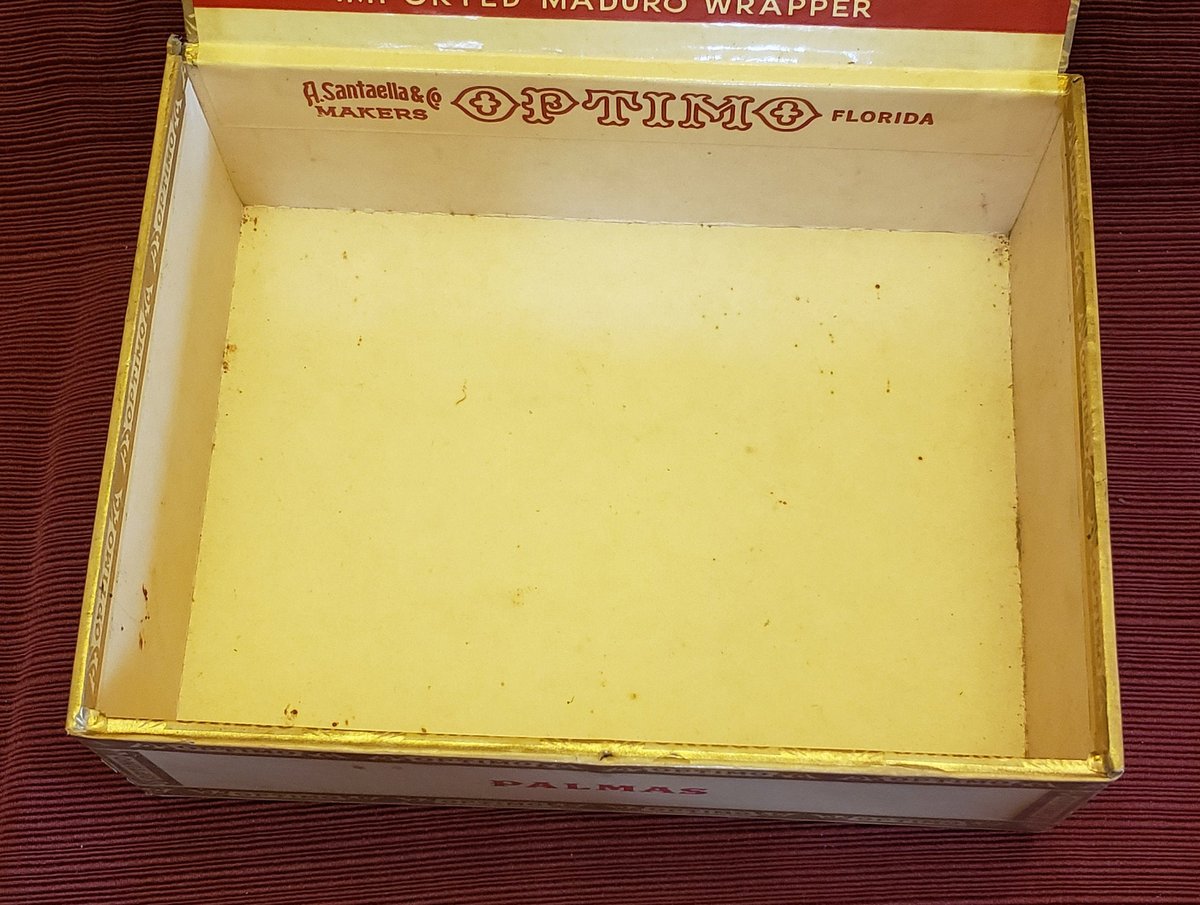 atticesoterica's tweet photo. Vintage Optimo Palmas A. Santaella & Co. Makers Cardboard Cigar Box, Collectible Tobacciana, Vintage Cigar Advertising, Vintage Storage Box https://t.co/PryCnJLXgX #Vintage #AtticEsoterica #Etsy #Collectibles #Antiques #CollectibleBox https://t.co/7s7ruOxDes