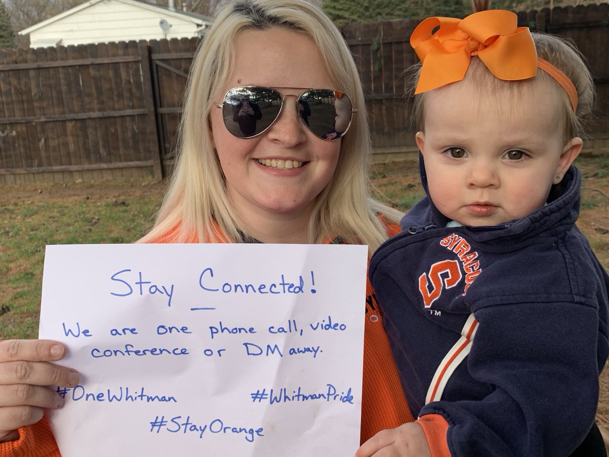 WhitmanatSU's tweet photo. Kimmy Kimball, content marketing manager, (& special guests Oaklyn, Rocky & Kodiak) would like to remind you that your Whitman family is always here for you! 🍊 #OneWhitman #WhitmanPride #StayOrange https://t.co/vrNz8uDnFn