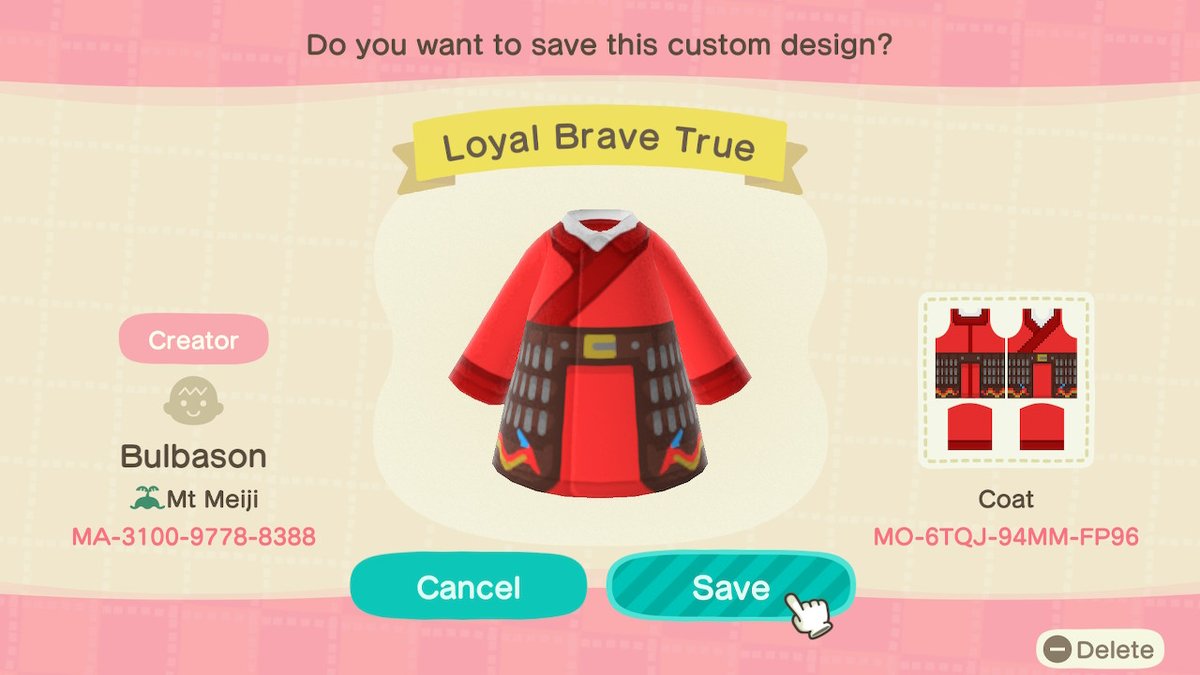 bulbasan's tweet photo. Posted these #Mulan inspired designs to #CreatorID MA-3100-9778-8388 or DM for #DodoCode #ACNH https://t.co/dmrahZDU0E