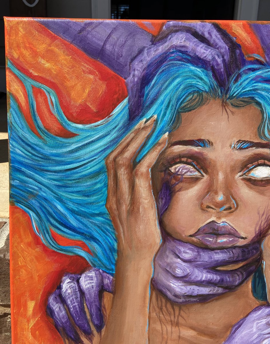 kblvde's tweet photo. I’ve been trying think about a deep caption about what this means to me and why I painted it, but I think it’s able to speak for itself. This is really personal and I hope someone can relate to it and create their own interpretation 🥺🖤
“Disquieted”, Acrylic on 20x20 canvas https://t.co/gfeXY71c1o