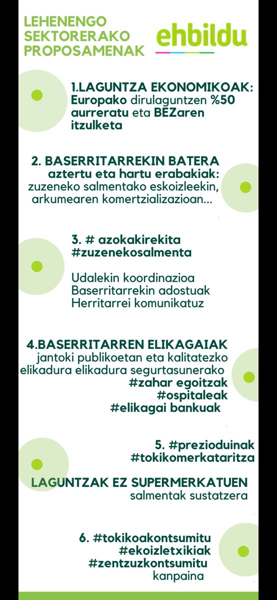 Aste honetan lehen sektorerako proposamenak zehazten jarraitu dugu <a href="/ehbildugipuzkoa/">EH Bildu Gipuzkoa</a>

Neurriak nola?
☀️ Baserritarrekin 
☀️ Ekoizpen ta komertzializazioa baldintza duinak
☀️ Landa inguruneari ta baserrie eutsiz
#prezioduinak
#azokakireki
#tokikomerkataritza
#tokikoakontsumitu
👇👇