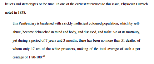 They were also pretty racist in this process, blaming their black prisoners on being predisposed to poor health and *for not being well disposed to confinement.* In fact, several prison administrators opposed having black people in prison for this and other reasons.