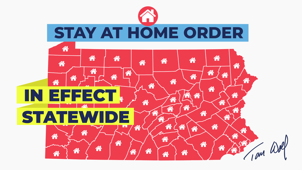 GovernorShapiro's tweet photo. Reminder: All Pennsylvania counties are now under a Stay at Home Order.
 
Stay home unless you absolutely must leave. Learn about allowed travel: https://t.co/ZyDgoMZRi8. #COVID19 https://t.co/ixs8BeECJs