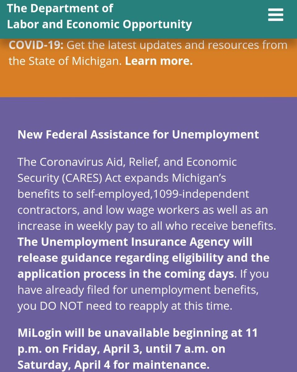 Ser Metro Detroit On Twitter According To Https T Co Lwc8iqmgsd The Unemployment Portal Will Be Down For Maintenance Tonight Until 7am Saturday Self Employed Low Wage Contract And Gig Workers Will Receive Guidance In The