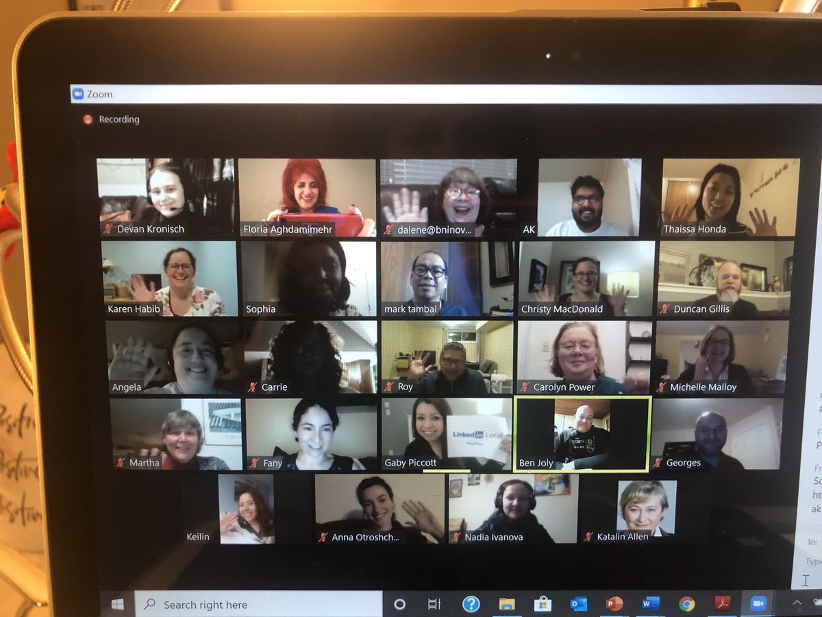 FloriaTrans4rms's tweet photo. Day 197 #100DaysofAppreciation Fabulous first #LinkedInHalifax virtual event last night with 32 (waving in picture) participants &amp; breakout activities!Thanks organizing team for opportunity to present #Appreciation2020 🙏❤️😃🎈🌻
#FlourishwithFloria @jkhodos @hfxpublib @DigitalNS https://t.co/M9d01HDx9s